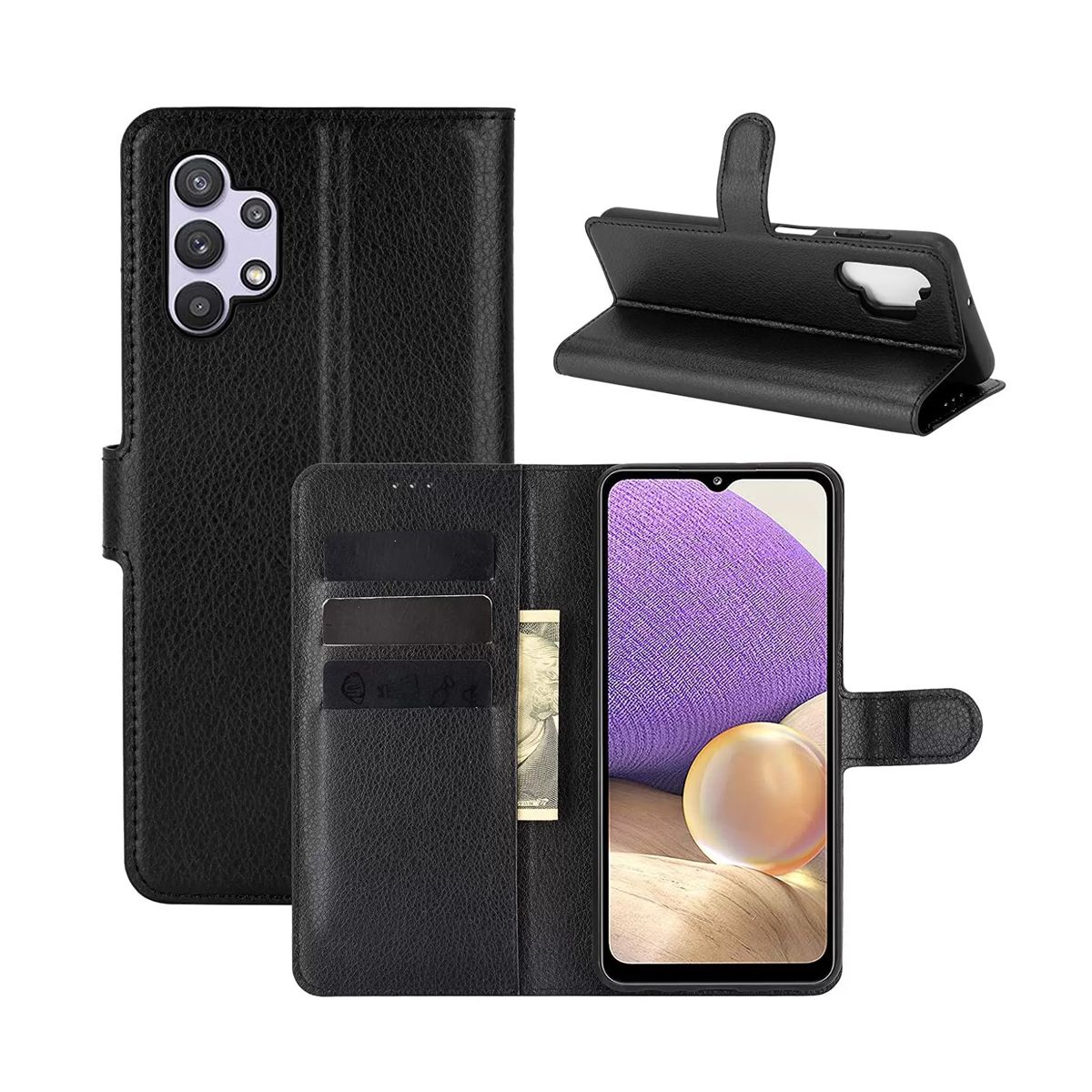 Samsung Galaxy A32 4G Plånboksfodral med Stativ - Svart image 9