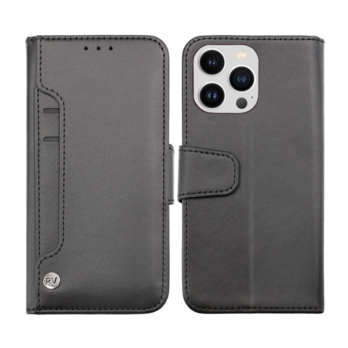iPhone 14 Pro Plånboksfodral Extra Kortfack Rvelon - Svart image 1