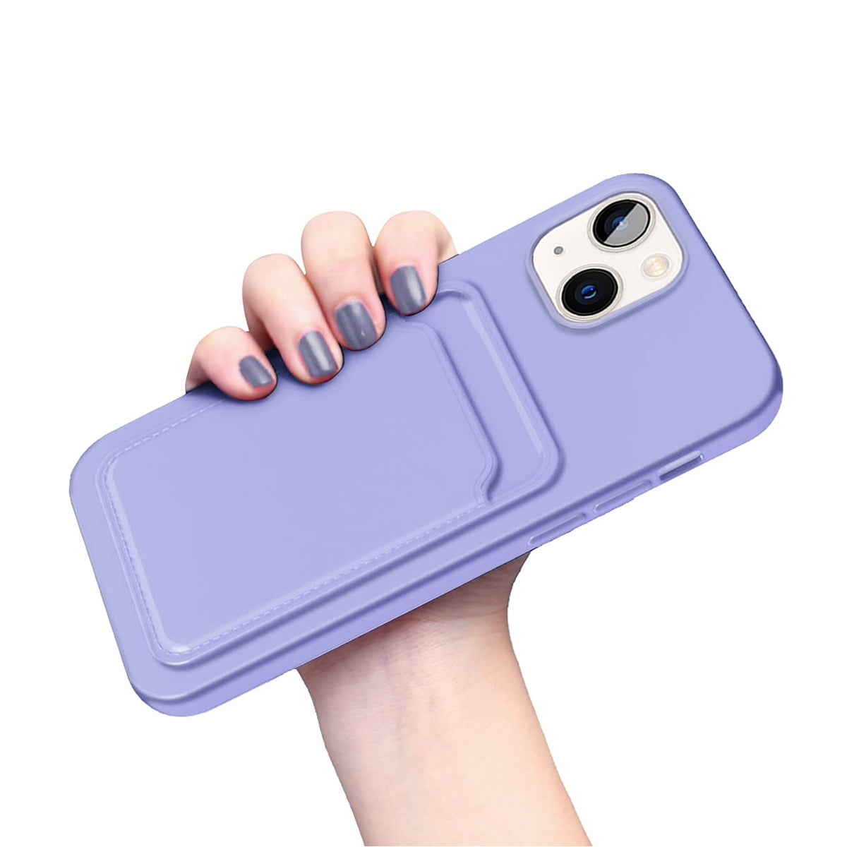 iPhone 14 Silikonskal med Korthållare - Lila image 5