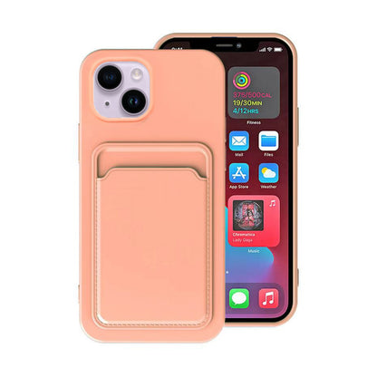 iPhone 14 Silikonskal med Korthållare - Rosa image 1