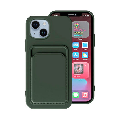 iPhone 14 Plus Silikonskal med Korthållare - Militärgrön image 1