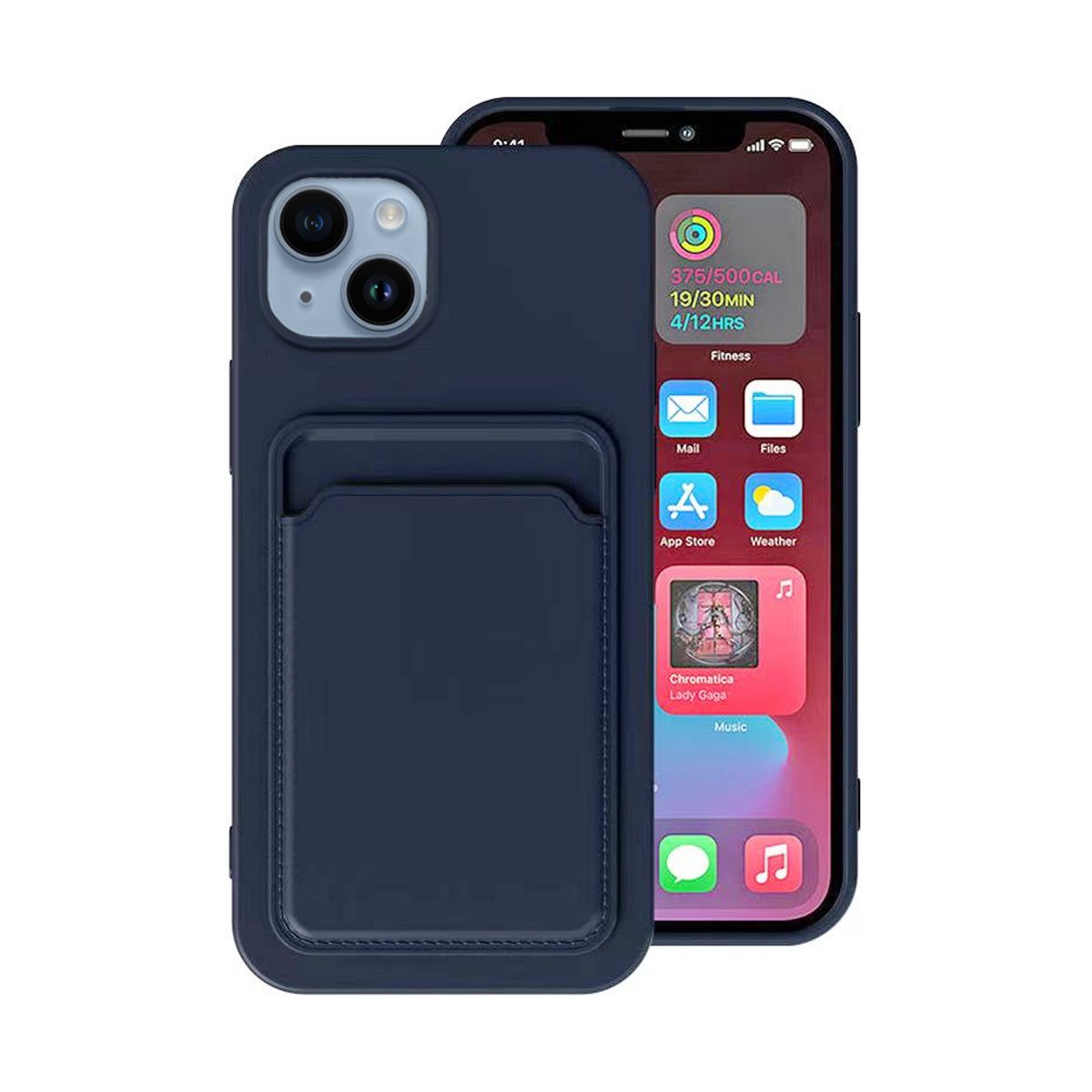 iPhone 14 Plus Silikonskal med Korthållare - Blå image 1