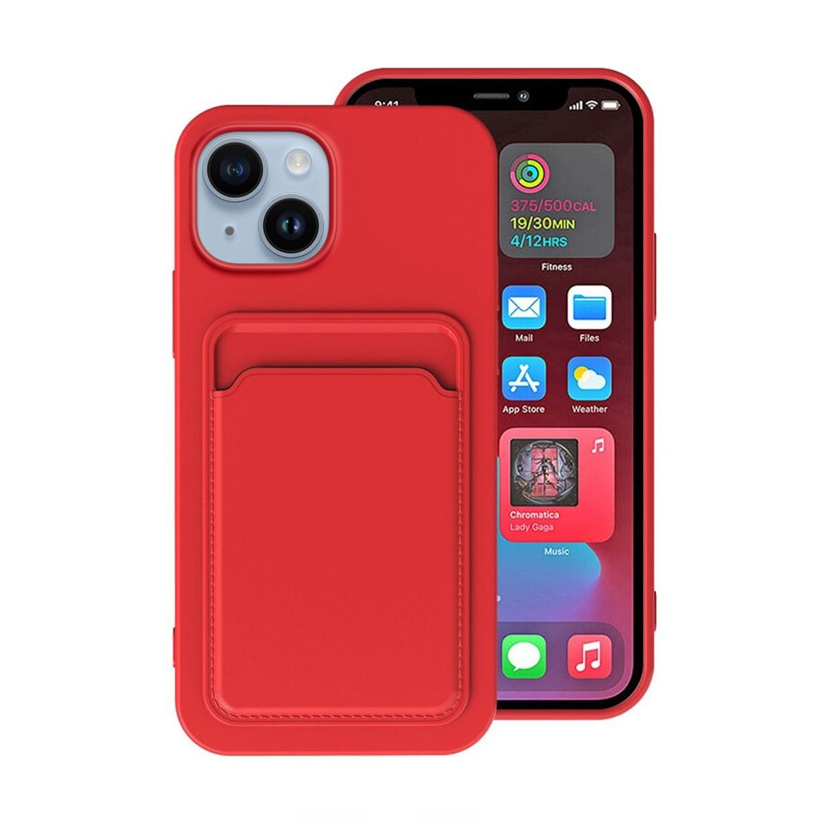 iPhone 14 Plus Silikonskal med Korthållare - Röd image 1