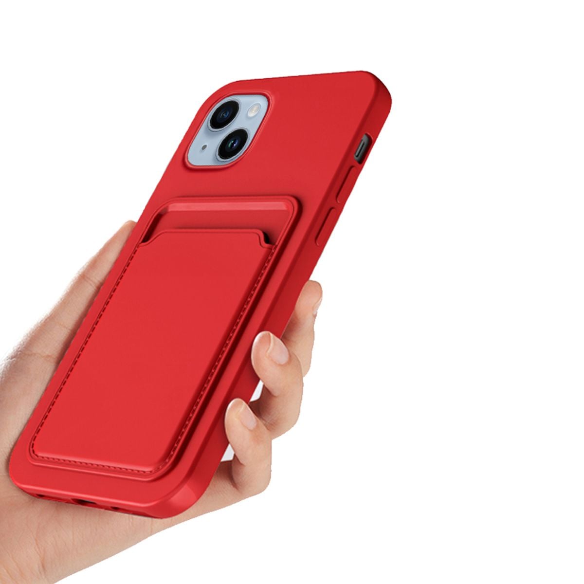 iPhone 14 Plus Silikonskal med Korthållare - Röd image 4