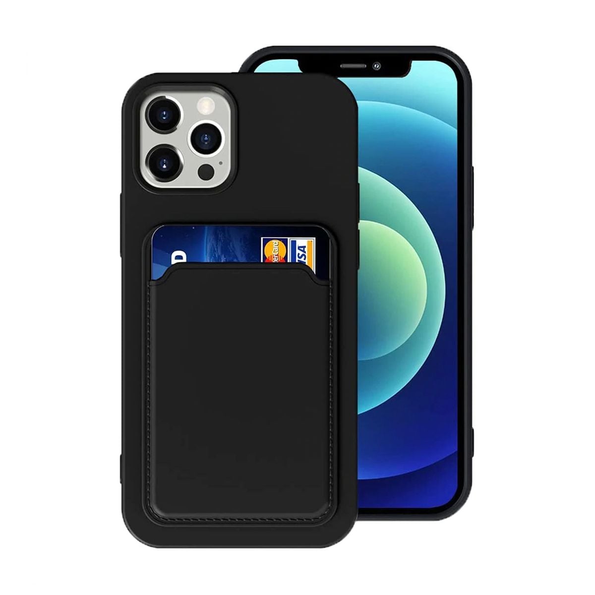 iPhone 14 Pro Silikonskal med Korthållare - Svart image 1
