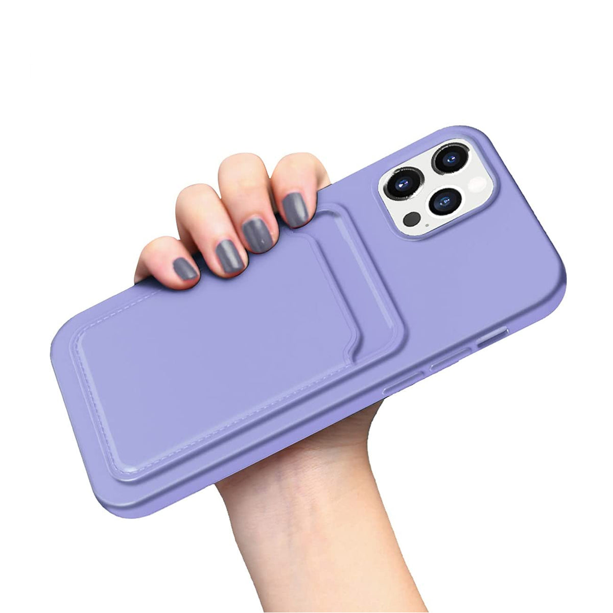 iPhone 14 Pro Silikonskal med Korthållare - Lila image 4