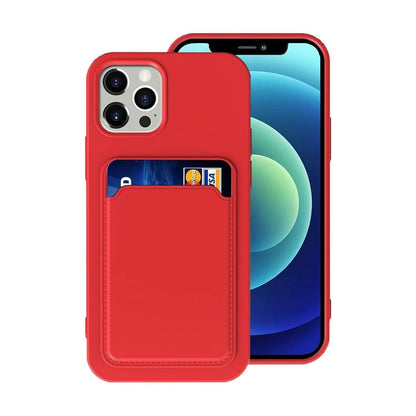 iPhone 14 Pro Silikonskal med Korthållare - Röd image 1