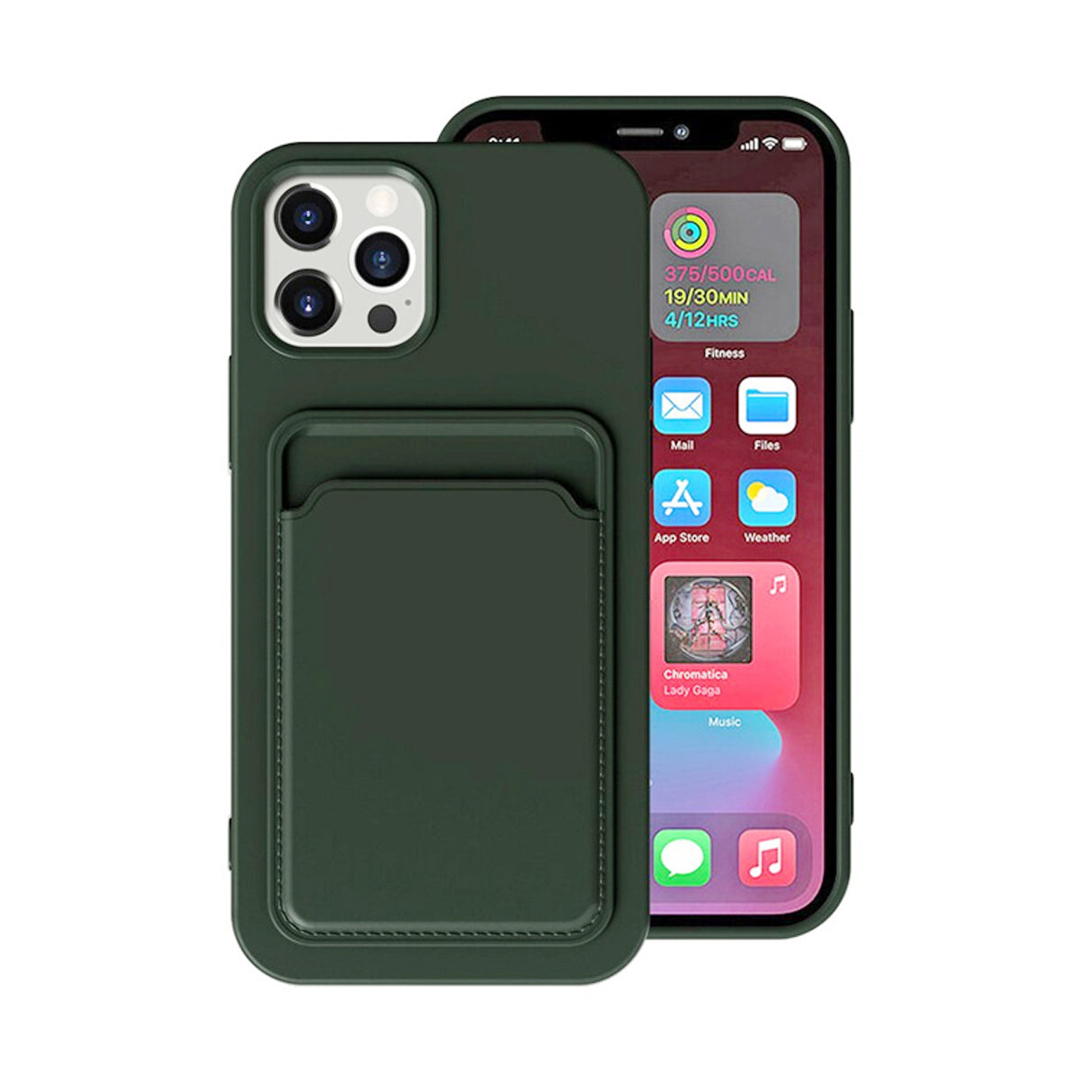 iPhone 14 Pro Max Silikonskal med Korthållare - Militärgrön image 1