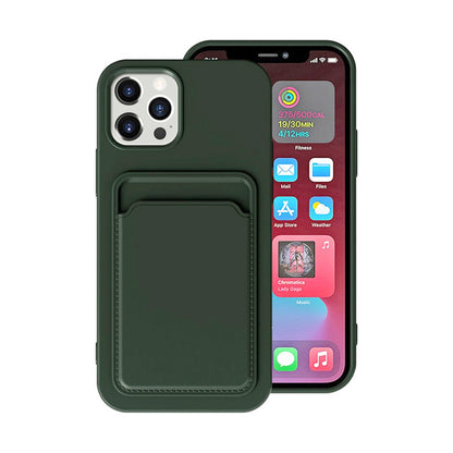iPhone 14 Pro Max Silikonskal med Korthållare - Militärgrön image 1