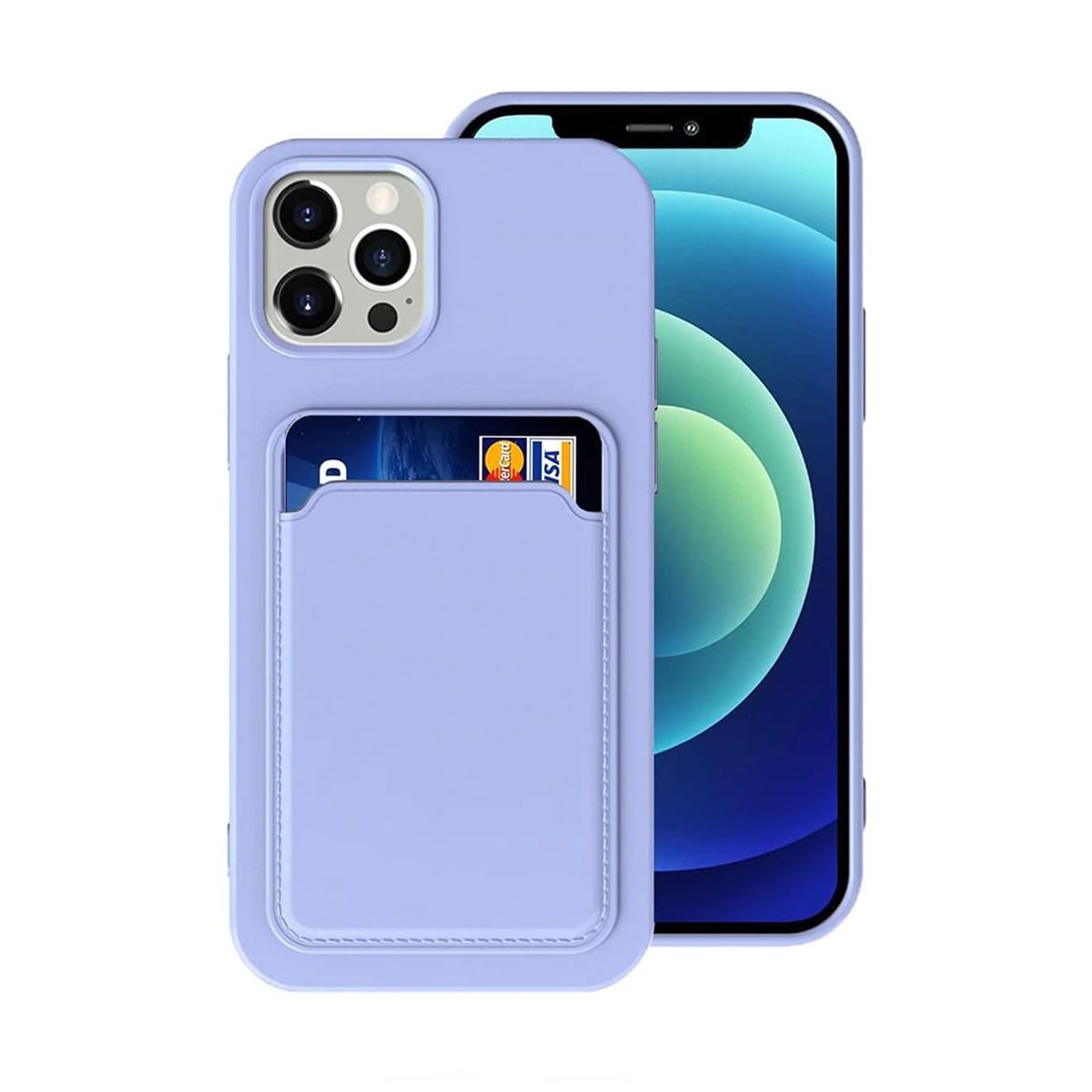 iPhone 14 Pro Max Silikonskal med Korthållare - Lila image 1