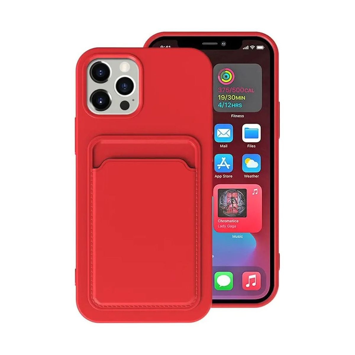 iPhone 14 Pro Max Silikonskal med Korthållare - Röd image 1