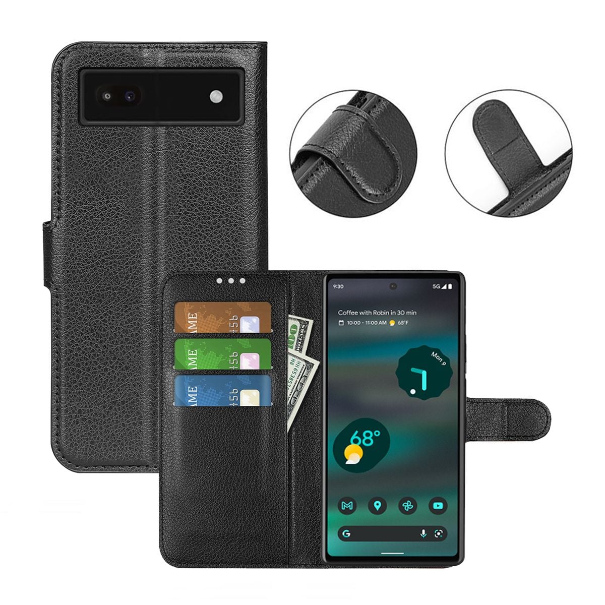 Google Pixel 6A Plånboksfodral med Stativ - Svart image 6