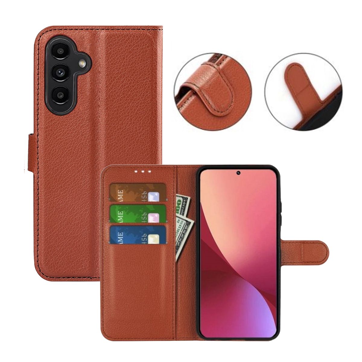 Samsung Galaxy A14 5G Plånboksfodral med Stativ - Brun image 5