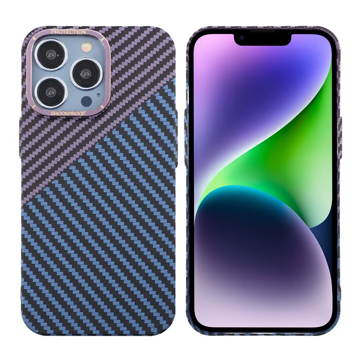 Kolfiber Skal iPhone 13 Pro - Lila och Blå image 1