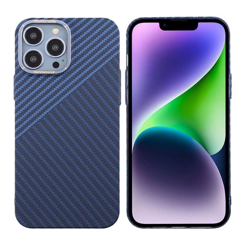 Kolfiber Skal iPhone 13 Pro Max - Blå & Grå image 1