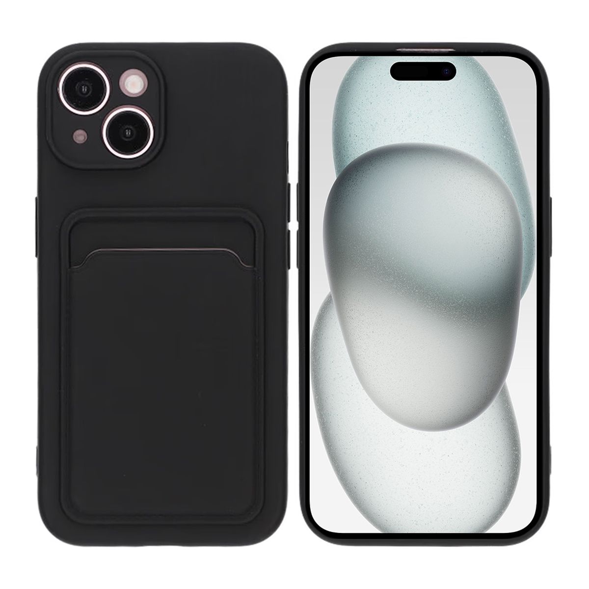 iPhone 15 Mobilskal Silikon med Korthållare - Svart image 1