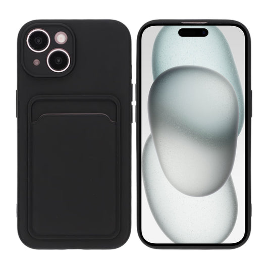 iPhone 15 Mobilskal Silikon med Korthållare - Svart image 1