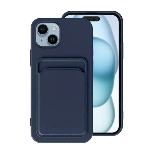 iPhone 15 Mobilskal Silikon med Korthållare - Blå image 1