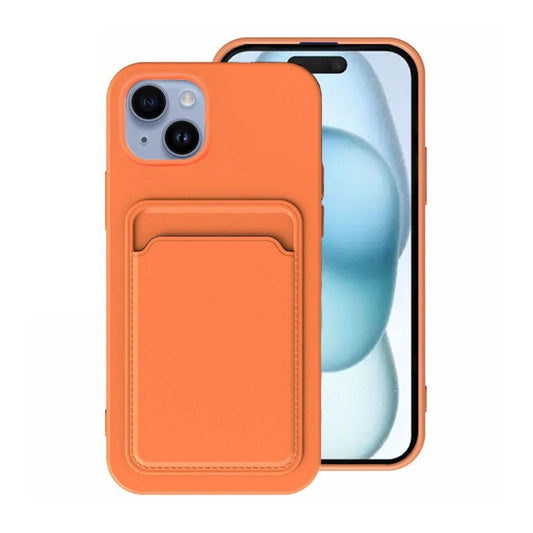 iPhone 15 Mobilskal Silikon med Korthållare - Orange image 1