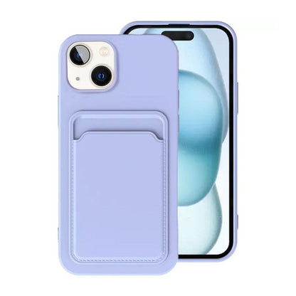 iPhone 15 Mobilskal Silikon med Korthållare - Lila image 1
