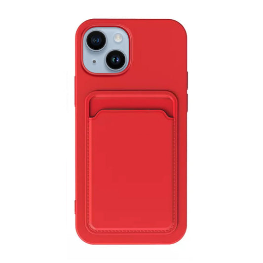 iPhone 15 Plus Mobilskal Silikon med Korthållare - Röd image 2