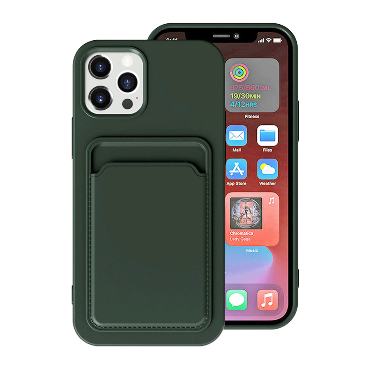 iPhone 15 Pro Mobilskal Silikon med Korthållare - Grön image 1