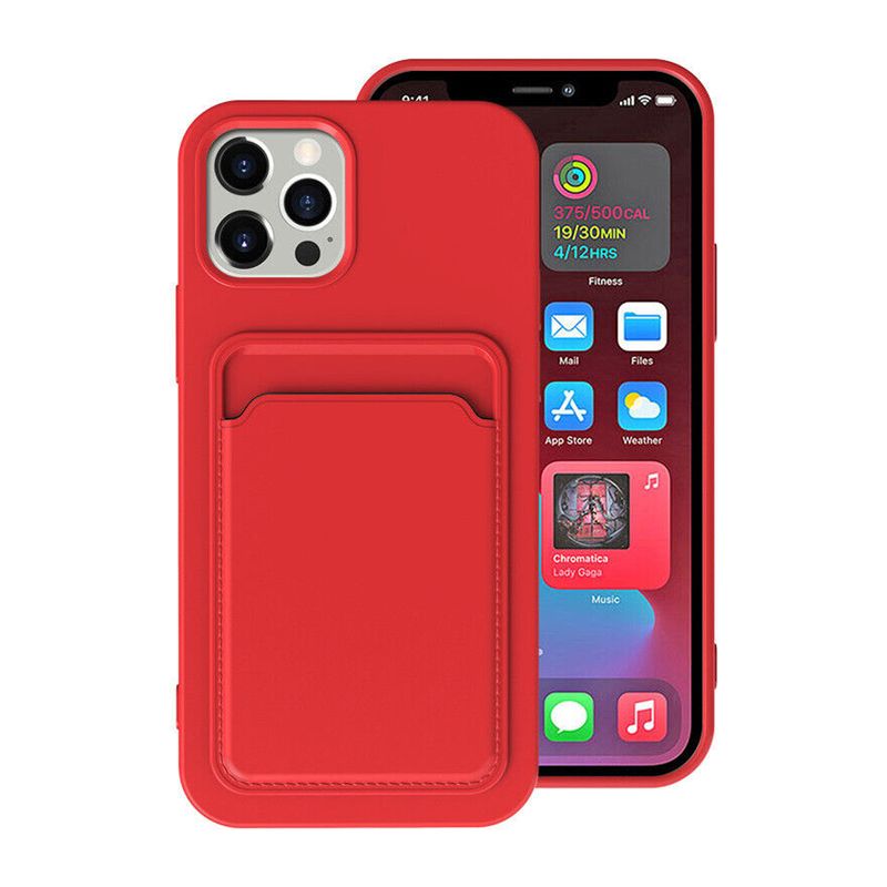 iPhone 15 Pro Mobilskal Silikon med Korthållare - Röd image 1