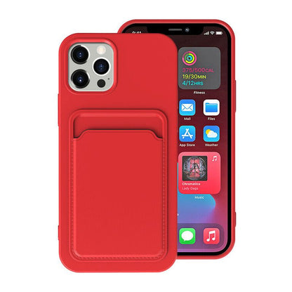 iPhone 15 Pro Mobilskal Silikon med Korthållare - Röd image 1