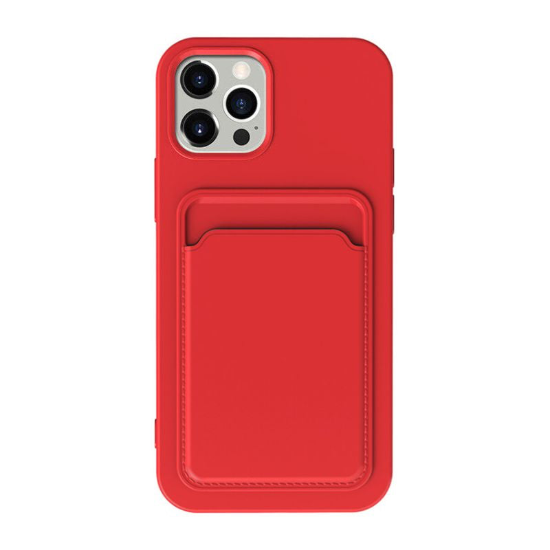 iPhone 15 Pro Mobilskal Silikon med Korthållare - Röd image 2