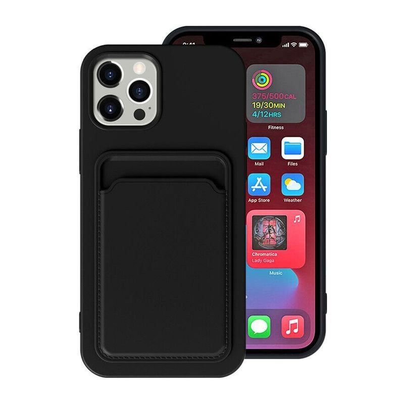 iPhone 15 Pro Max Mobilskal Silikon med Korthållare - Svart image 1