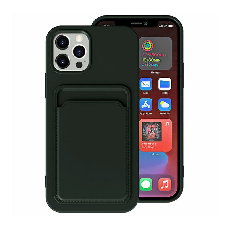 iPhone 15 Pro Max Mobilskal Silikon med Korthållare - Grön image 1