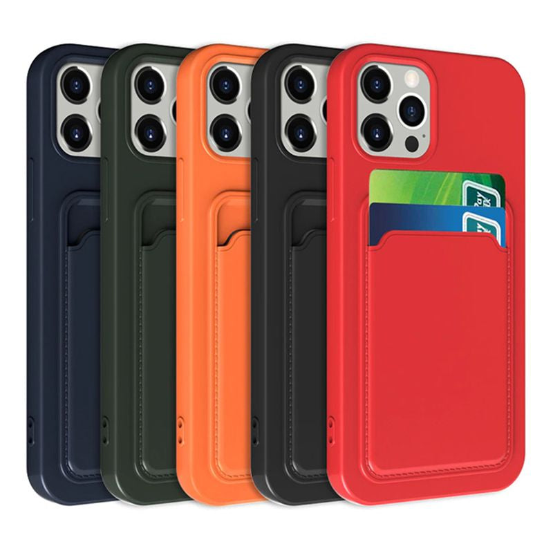 iPhone 15 Pro Max Mobilskal Silikon med Korthållare - Blå image 4