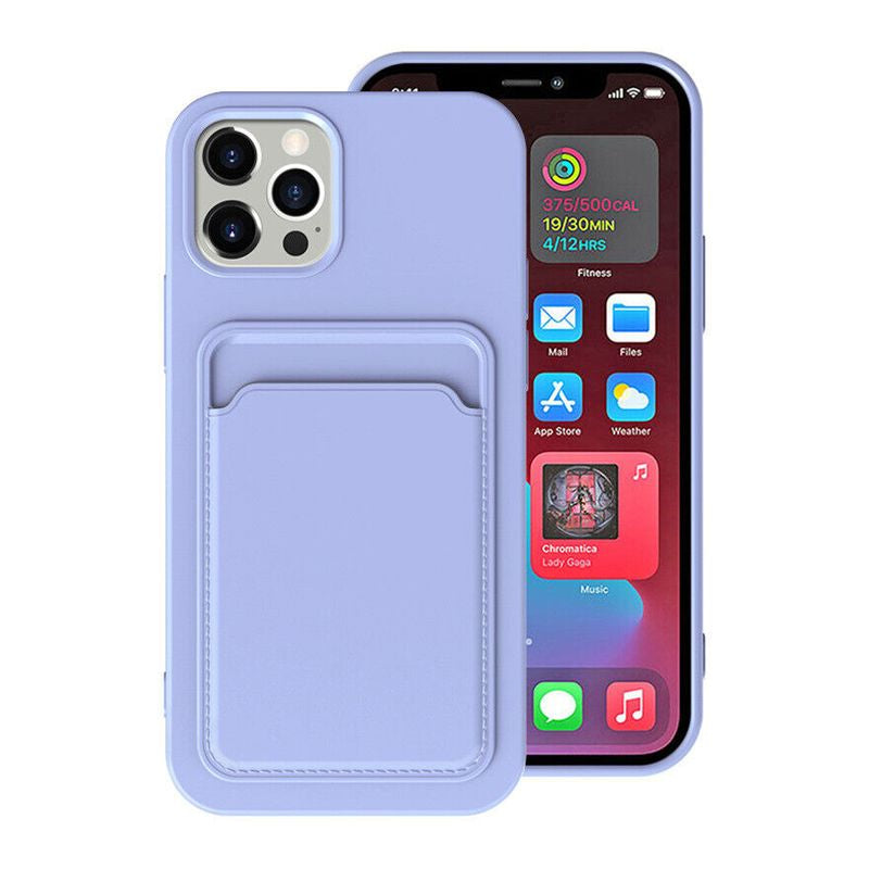 iPhone 15 Pro Max Mobilskal Silikon med Korthållare - Lila image 1
