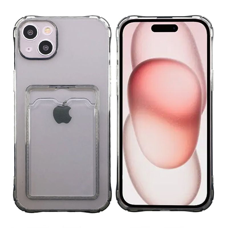 iPhone 15 Plus Stöttåligt Skal med Korthållare - Svart image 6