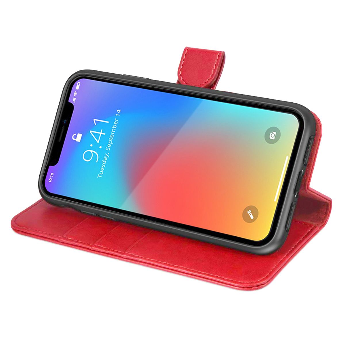 iPhone X/XS Plånboksfodral Magnet Läder med Stativ G-SP - Röd image 3