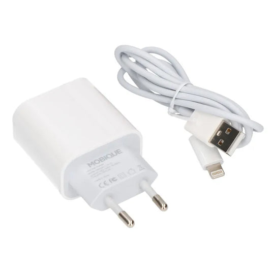 USB A till Lightning Kabel + USB Laddare 2.4A - Vit image 1