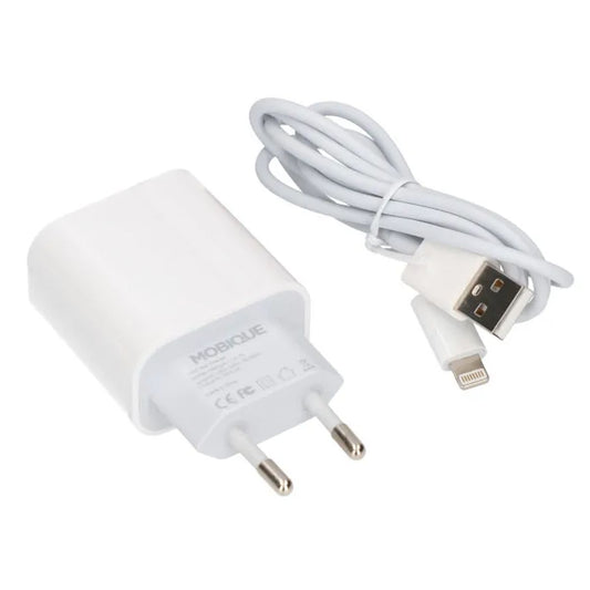 USB A till Lightning Kabel + USB Laddare 2.4A - Vit image 1