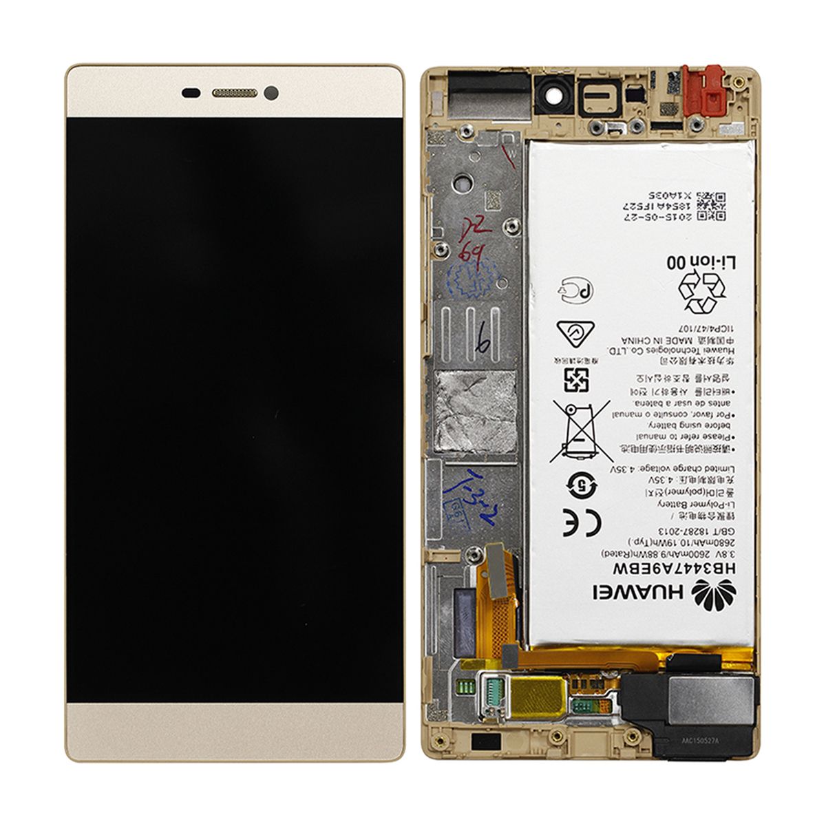 Huawei P8 Skärm/Display med Batteri OEM - Guld image 1