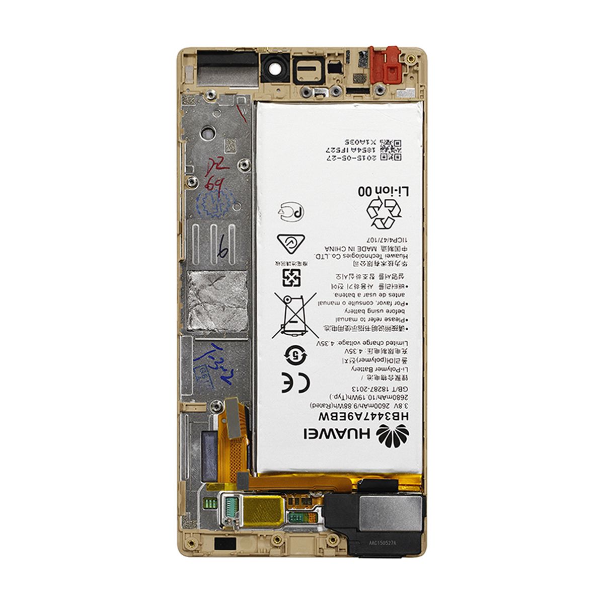 Huawei P8 Skärm/Display med Batteri OEM - Guld image 3