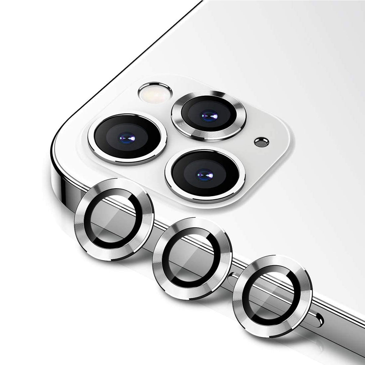 iPhone 12 Pro Max Linsskydd med Metallram - Silver (3-pack) image 2