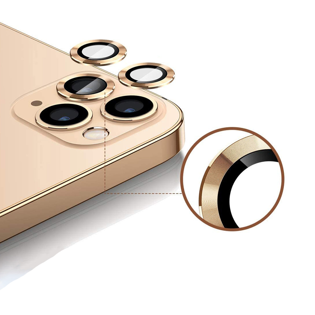 iPhone 12 Pro Max Linsskydd med Metallram - Guld (3-pack) image 1