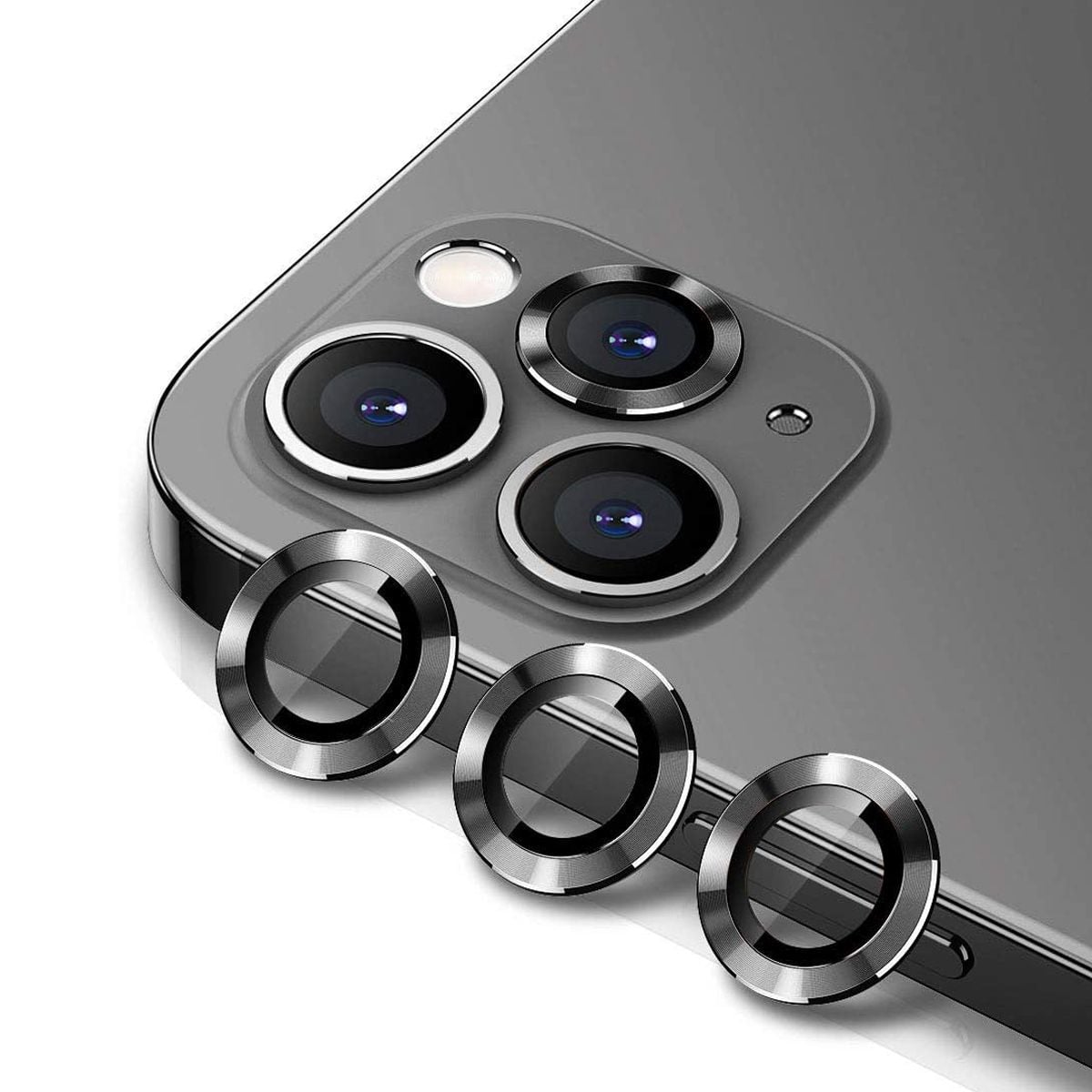 iPhone 12 Pro Max Linsskydd med Metallram - Grå (3-pack) image 2