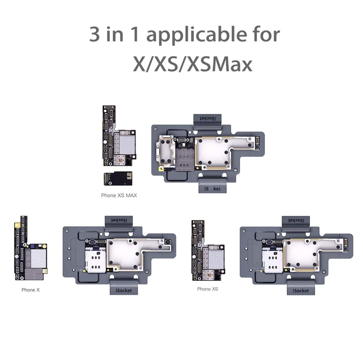 iSocket 3-i-1 Moderkort Fixtur - Apple iPhone X/XS/XS Max image 1