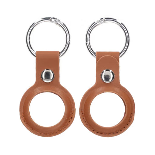 Airtag Case PU Leather Keychain - Brown