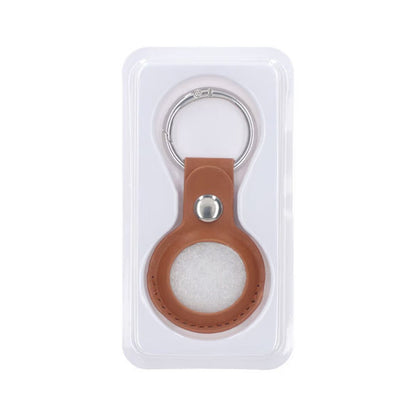 Airtag Case PU Leather Keychain - Brown