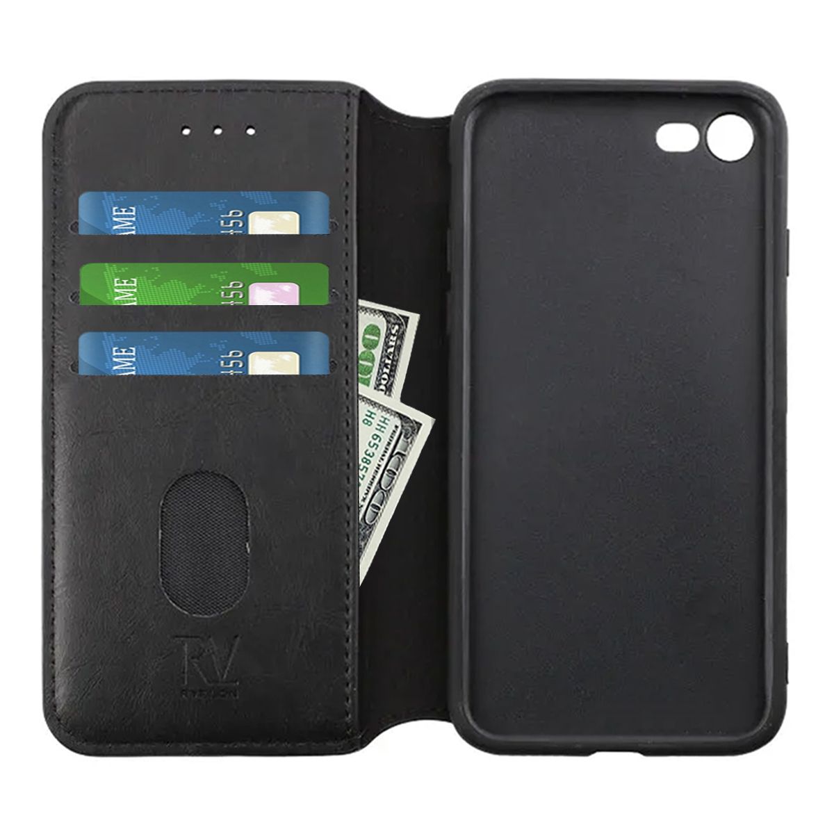 RV Flip Stand TPU Leather Wallet Case Black for Apple iPhone 7/8/SE 2020 High Quality