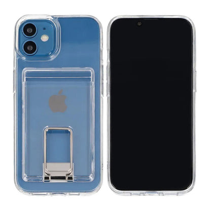 iPhone 11 Case with Card Holder and Metal Stand - Transparent