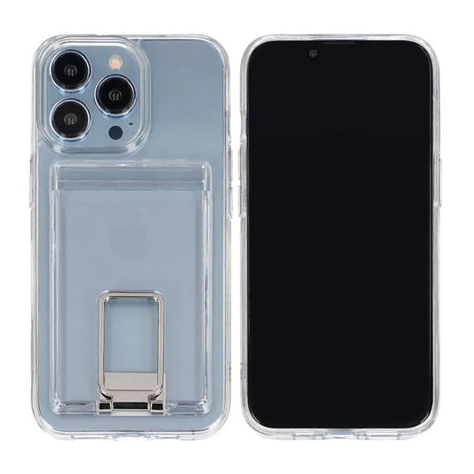 iPhone 12/12 Pro Case with Card Holder and Metal Stand - Transparent