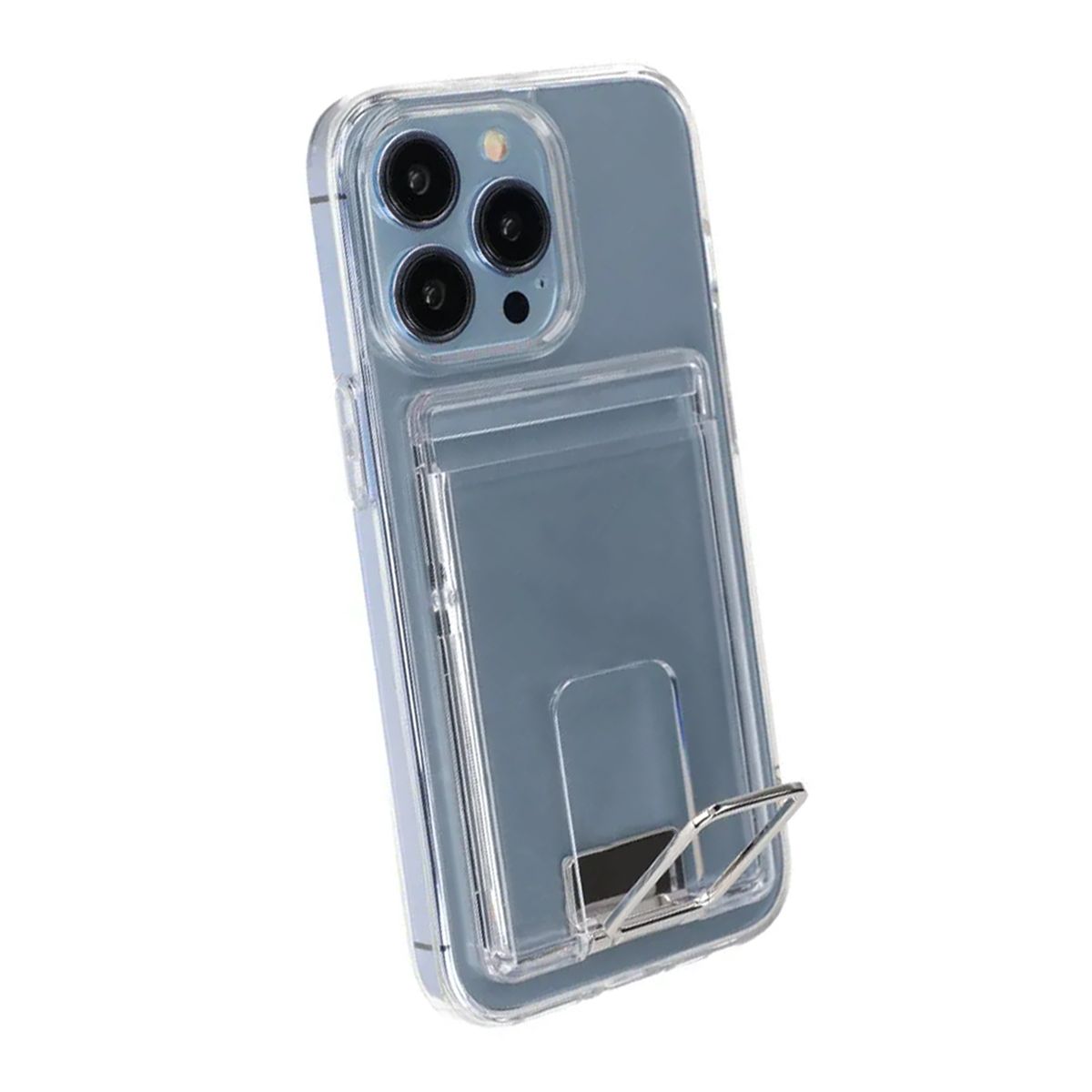 iPhone 12/12 Pro Case with Card Holder and Metal Stand - Transparent