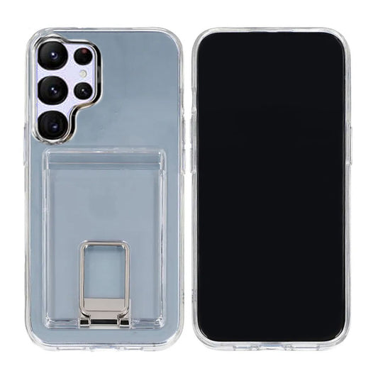 Samsung Galaxy S23 Ultra Case with Card Holder and Metal Stand - Transparent
